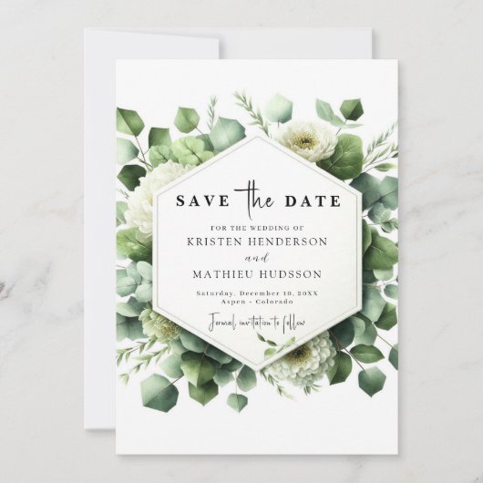 Save The Date Whimsical Green Mariage numérique Eucalyptus (Devant)