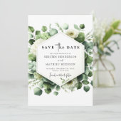 Save The Date Whimsical Green Mariage numérique Eucalyptus (Debout devant)