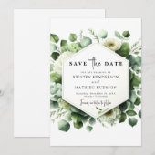 Save The Date Whimsical Green Mariage numérique Eucalyptus (Devant / Derrière)
