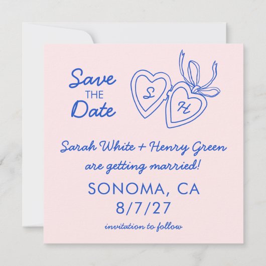 Save The Date Whimsical Heart Locket Doodle Sketch Modern CUSTOM (Dos)