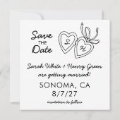Save The Date Whimsical Heart Locket Doodle Sketch Modern CUSTOM (Dos)