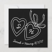Save The Date Whimsical Heart Locket Doodle Sketch Modern CUSTOM (Devant)