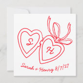 Save The Date Whimsical Heart Locket Doodle Sketch Modern CUSTOM (Devant)