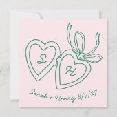 Save The Date Whimsical Heart Locket Doodle Sketch Modern CUSTOM (Devant)