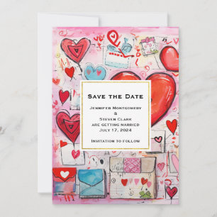 Save The Date Whimsical Hearts and Love Lettres Motif Mariage