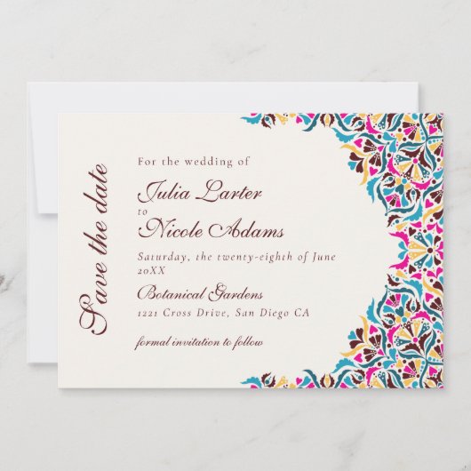 Save The Date Whimsical Luxury ivoire Floral Style Mariage front (Devant)