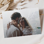 Save The Date Whimsical Minimalist Script Horizontal Faded Photo<br><div class="desc">This whimsical minimalist script horizontal faded photo save the date is perfect for your classic simple black and white minimal modern boho wedding. The design features elegant, delicate, and romantic handwritten calligraphy lettering with formal shabby chic typography. The look will go well with any wedding season: spring, summer, fall, or...</div>