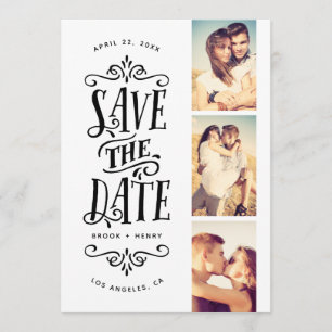 Save The Date Whimsical Mod 3-Photo Enregistrer La Date Black