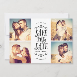 Save The Date Whimsical Mod 4-Photo Enregistrer La Date   Black