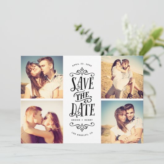 Save The Date Whimsical Mod 4-Photo Enregistrer La Date | Black (Debout devant)