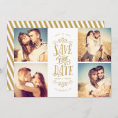 Save The Date Whimsical Mod 4-Photo Enregistrer La Date | Doré (Devant / Derrière)