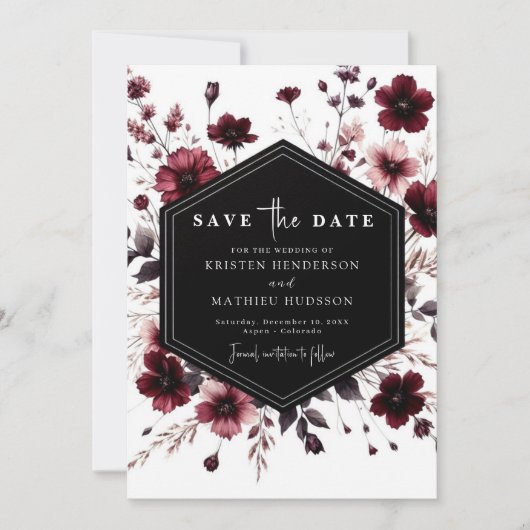 Save The Date Whimsical moderne Mariage Bourgogne (Devant)