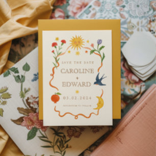 Save The Date Whimsical peint à la main Celestial Folk Mariage