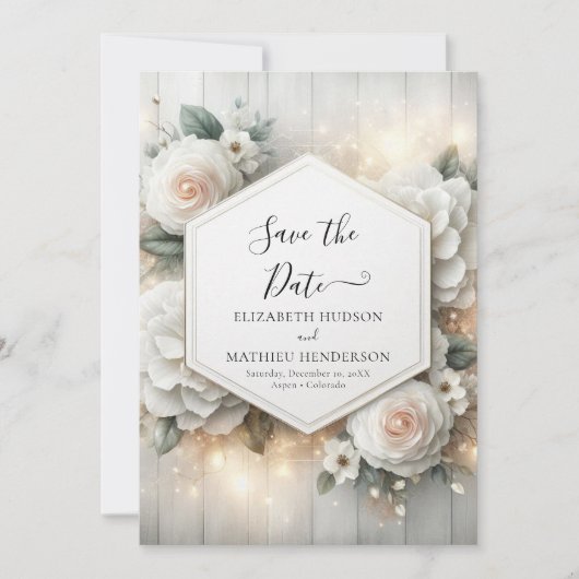 Save The Date Whimsical Printable White Roses Mariage (Devant)