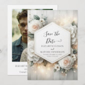 Save The Date Whimsical Printable White Roses Mariage (Devant / Derrière)