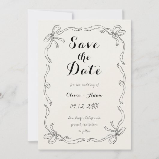 Save The Date Whimsical Quirky Hand Draw Bow Enregistrer La Cart (Devant)