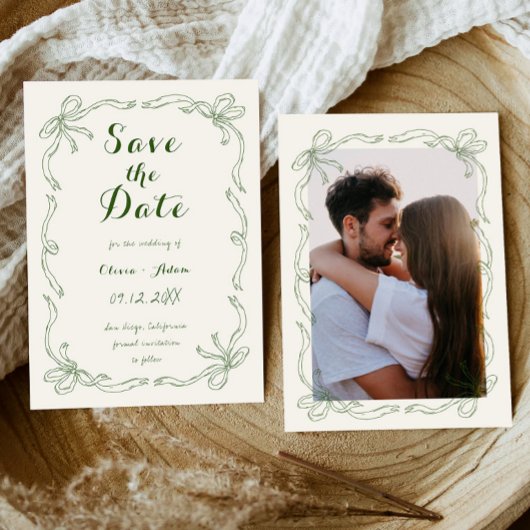 Save The Date Whimsical Quirky Main Tirée Bow Green