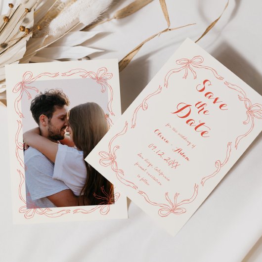 Save The Date Whimsical Quirky Main Tirée Bow Orange