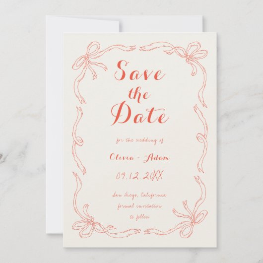 Save The Date Whimsical Quirky Main Tirée Bow Orange (Devant)