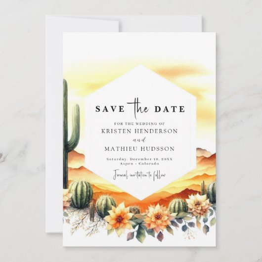 Save The Date Whimsical Romantic Cactus Mariage (Devant)