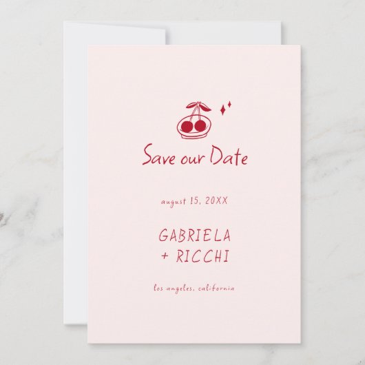 Save The Date Whimsical rose & rouge main tiré Cerisier QR Code (Devant)