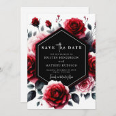 Save The Date Whimsical Rustic Crimson Mariage rouge (Devant / Derrière)