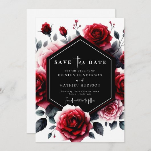 Save The Date Whimsical Rustic Crimson Mariage rouge (Devant / Derrière)