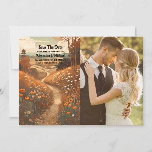Save The Date Whimsical Rustic Fleur sauvage Meadow Mariage (Devant)