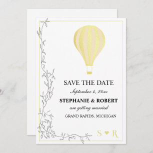 Save The Date Whimsical Rustic Golden Hot Air Balloon