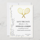 Save The Date Whimsical Rustic Golden Tennis Thème (Devant)