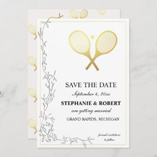 Save The Date Whimsical Rustic Golden Tennis Thème
