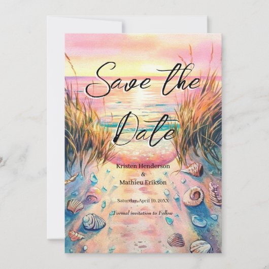 Save The Date Whimsical Seashells Beach Wedding (Devant)