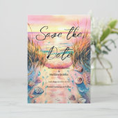 Save The Date Whimsical Seashells Beach Wedding (Debout devant)
