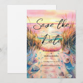 Save The Date Whimsical Seashells Beach Wedding (Devant / Derrière)