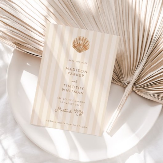 Save The Date Whimsical Shell Monogram Coastal Wedding