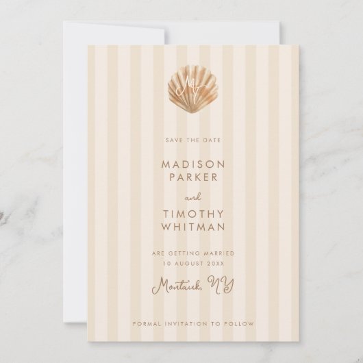 Save The Date Whimsical Shell Monogram Coastal Wedding (Devant)