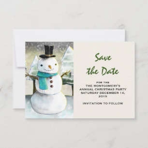 Save The Date Whimsical Snowman Winter Scene Christmas Drawing