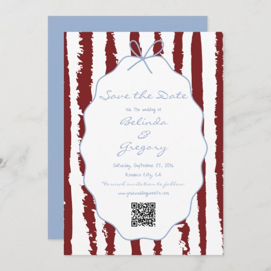 Save The Date Whimsical Stripes Handwritten Painted Wedding (Devant / Derrière)