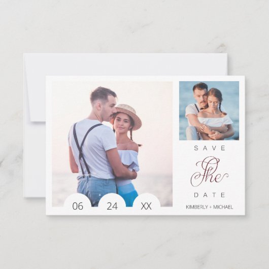 Save The Date Whimsical Typography Script 2 Photo Engaged Couple (Devant)