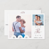 Save The Date Whimsical Typography Script 2 Photo Engaged Couple (Devant / Derrière)