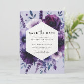 Save The Date Whimsical unique violet Mariage floral (Debout devant)