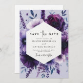 Save The Date Whimsical unique violet Mariage floral (Devant / Derrière)
