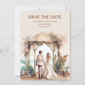 Save The Date Whimsical Watercolor Beach Destination Mariage (Devant)
