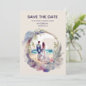 Save The Date Whimsical Watercolor Beach Destination Mariage (Debout devant)