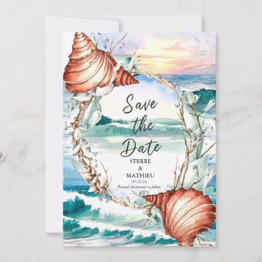 Save The Date Whimsical Watercolor Beach Wedding (Devant)