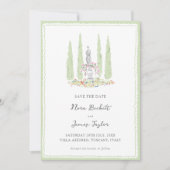 Save The Date Whimsy Colorful Illustrated Italy Wedding (Devant)