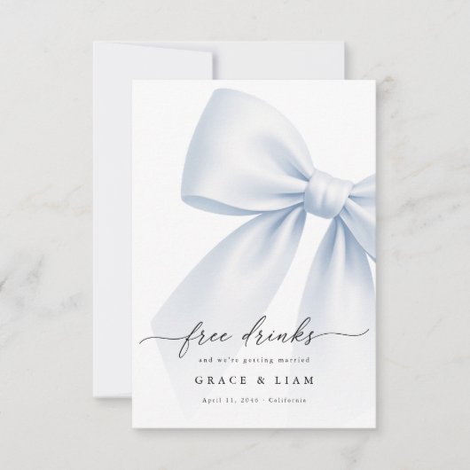 Save The Date Whimsy Script Bow Free Drinks Wedding Photo (Devant)