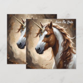Save The Date Whispers De L'Imaginaire Brown Et Blanc Unicorn, (Devant / Derrière)