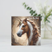 Save The Date Whispers De L'Imaginaire Brown Et Blanc Unicorn, (Debout devant)