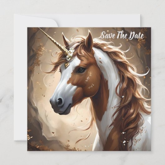Save The Date Whispers De L'Imaginaire Brown Et Blanc Unicorn, (Devant)